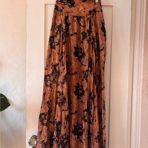 Nasty Gal Coral and Black Floral Maxi Skirt